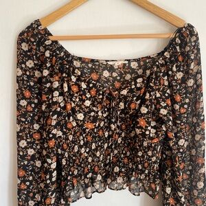 Floral Black and Orange Women's Top